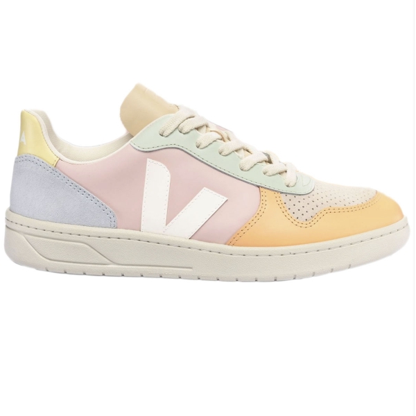 VX0203199A, Veja V-10 Leather Petale White Multico Rosa